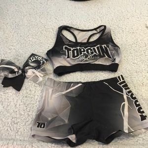 Topgun Allstars practice wear. shorts, bra & bow!